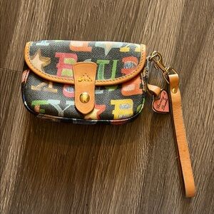 Tan Geometric Wristlet with Flap Closure